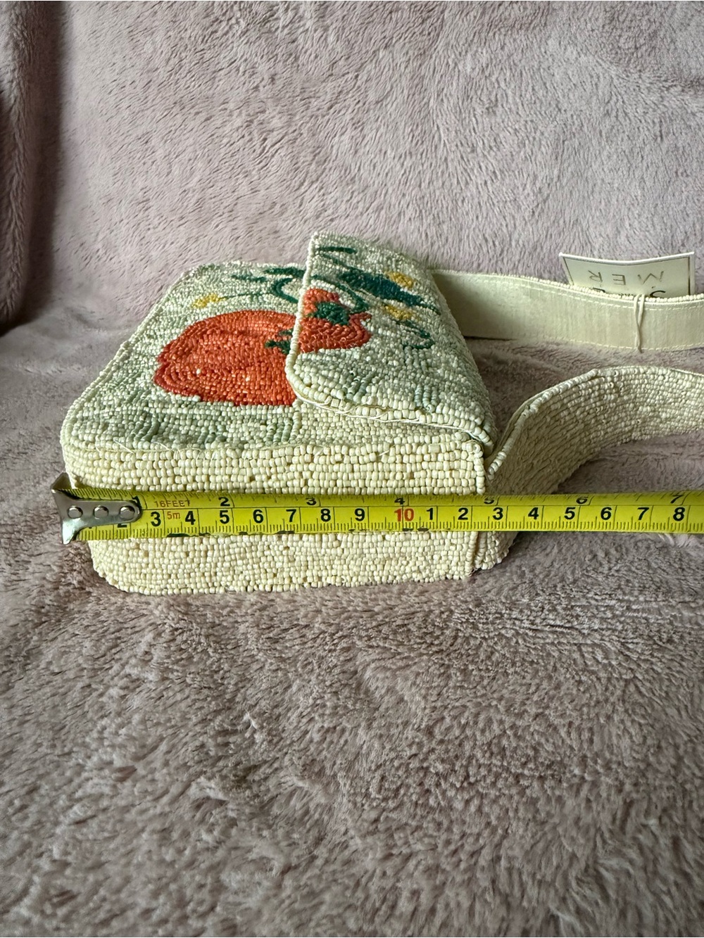 🎃 Viral Sol and Mer Beaded Cream Shoulder Bag with Orange Pumpkin Motif - Picture 7 of 13